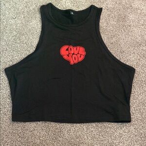 Black Sleeveless Top with Red Graphic